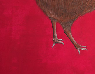 Kiwi | Gemälde in Mischtechnik auf Holzplatte,Kopf aus Wurzelholz  | H. 90 cm B. 110 cm