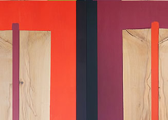 Persönlichkeiten | Während auf alle im Wesentlichen die selben Einflüsse wirken, gibt ihnen jeder einzelne einen anderen Platz und Stellenwert in seinen Ich. Diese unterschiedlichen Anordnungen sind es, die die Persönlichkeiten
ausmachen | Bild-Paar aus Elsbeerholz auf eingefärbter Holzplatte. | H. 150 cm B. 67 cm pro Bild